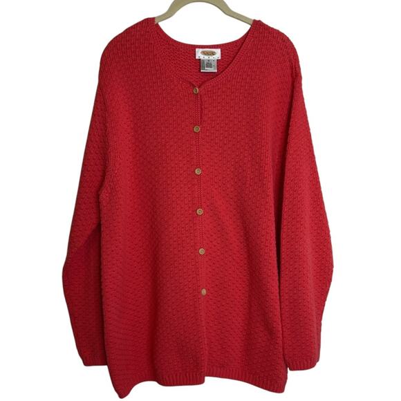 Talbots Woman Cardigan 1X Dark Coral Button Front 100% Cotton Knit Sweater - Picture 1 of 6